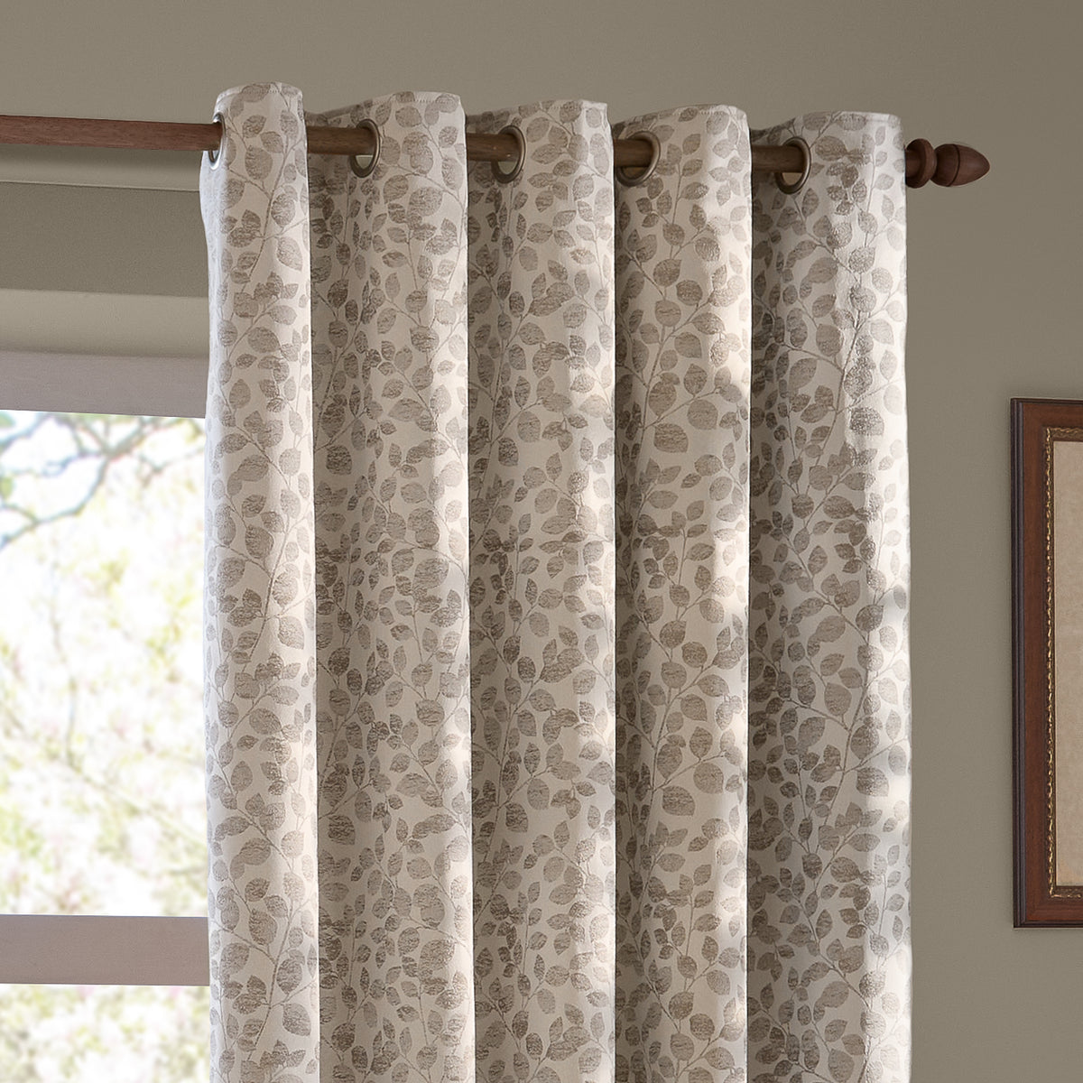 Wylder Grace Leaf Jacquard Ready Made Eyelet Curtains Natural