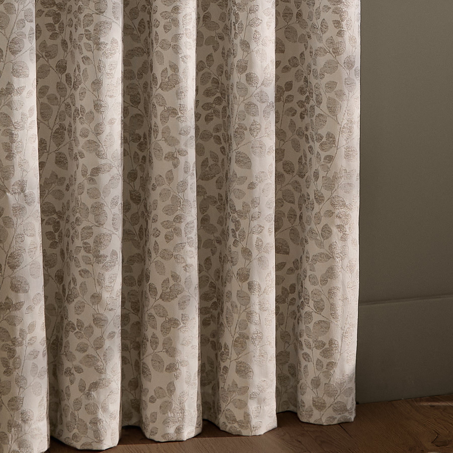 Wylder Grace Leaf Jacquard Ready Made Eyelet Curtains Natural