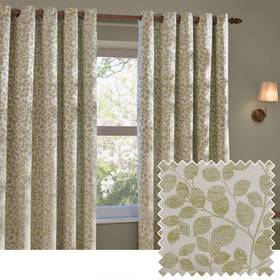 Wylder Grace Leaf Jacquard Ready Made Eyelet Curtains Sage