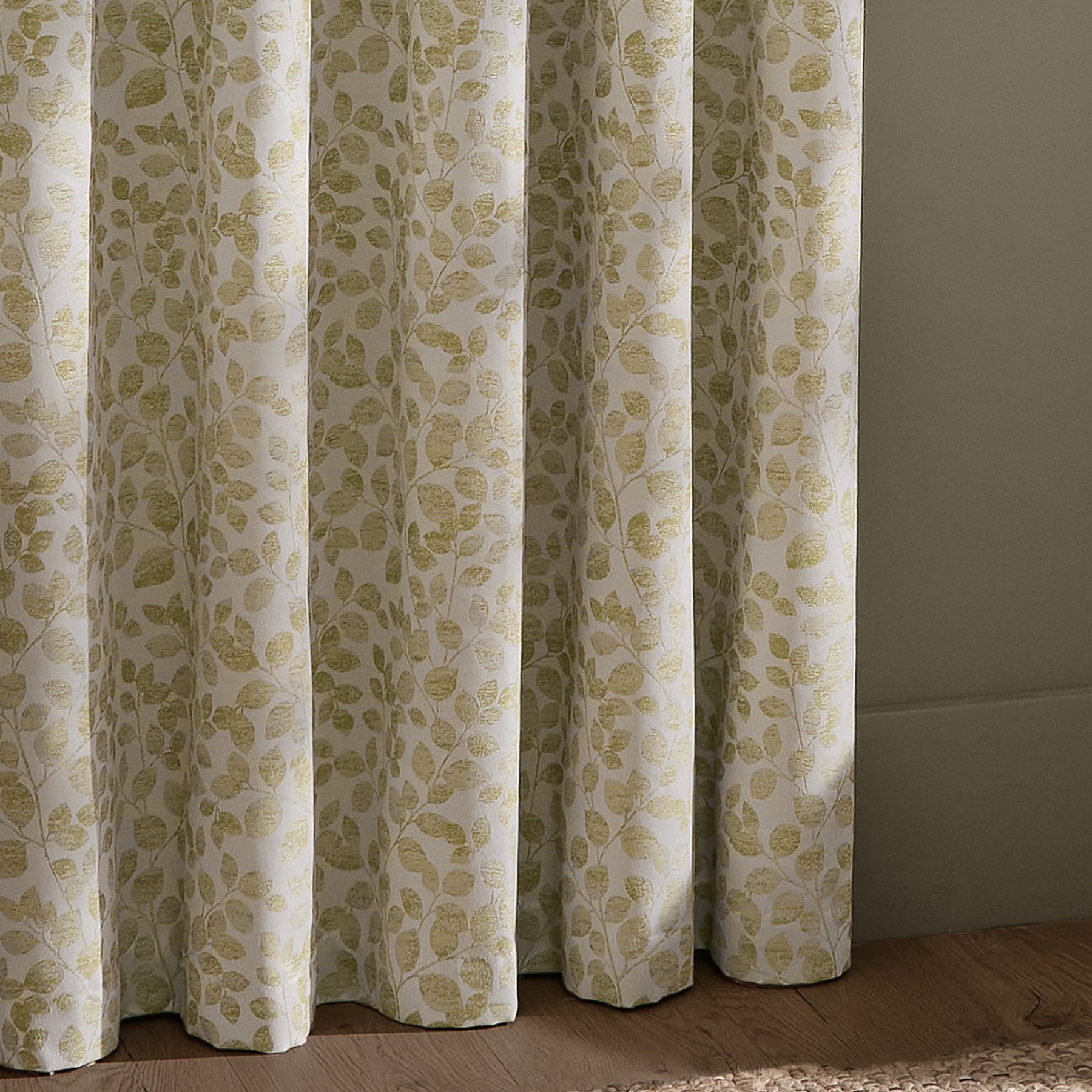 Wylder Grace Leaf Jacquard Ready Made Eyelet Curtains Sage