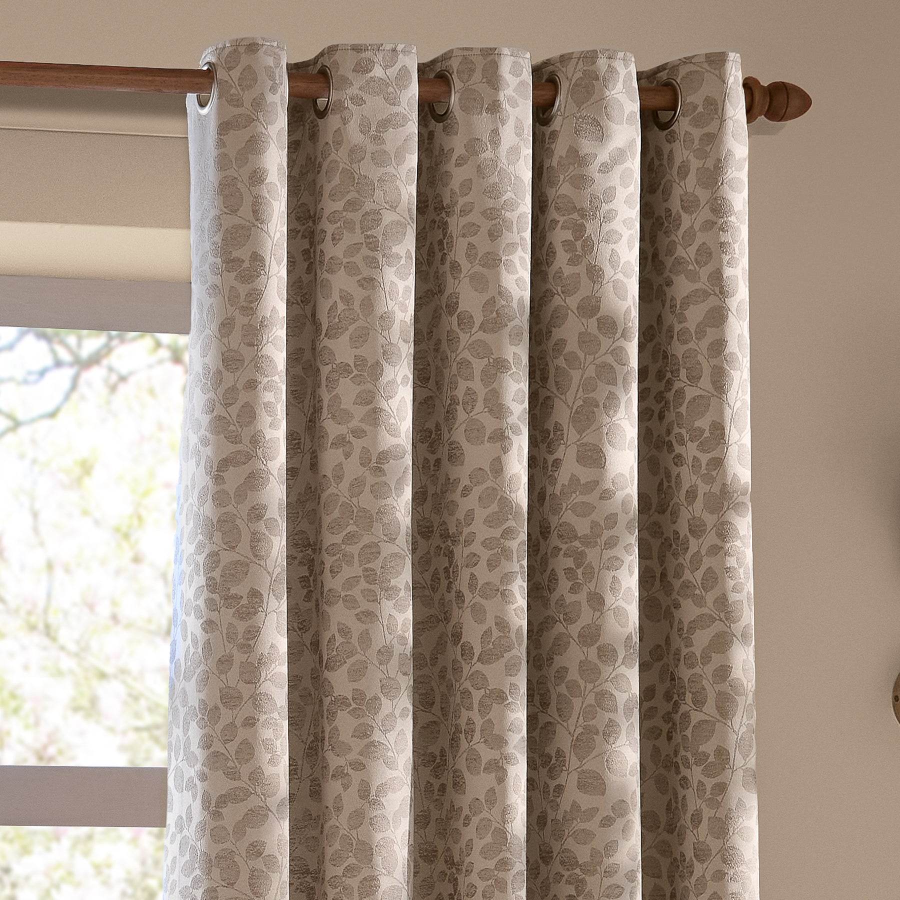 Wylder Grace Leaf Jacquard Ready Made Eyelet Curtains Taupe