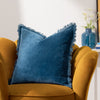 Furn. Gracie Velvet Fringed 45cm x 45cm Filled Cushion Ink Blue
