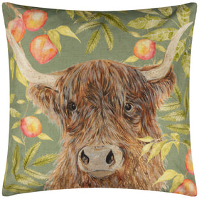 Grove Highland Cow Outdoor Filled Cushion 43cm x 43cm Olive