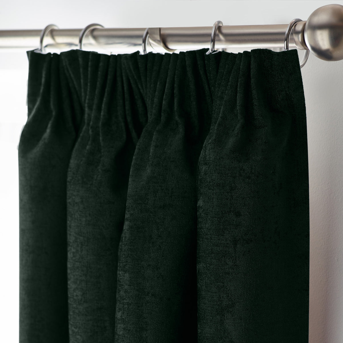 Chenille Triple Woven Ready Made Blackout Pencil Pleat Curtains Green
