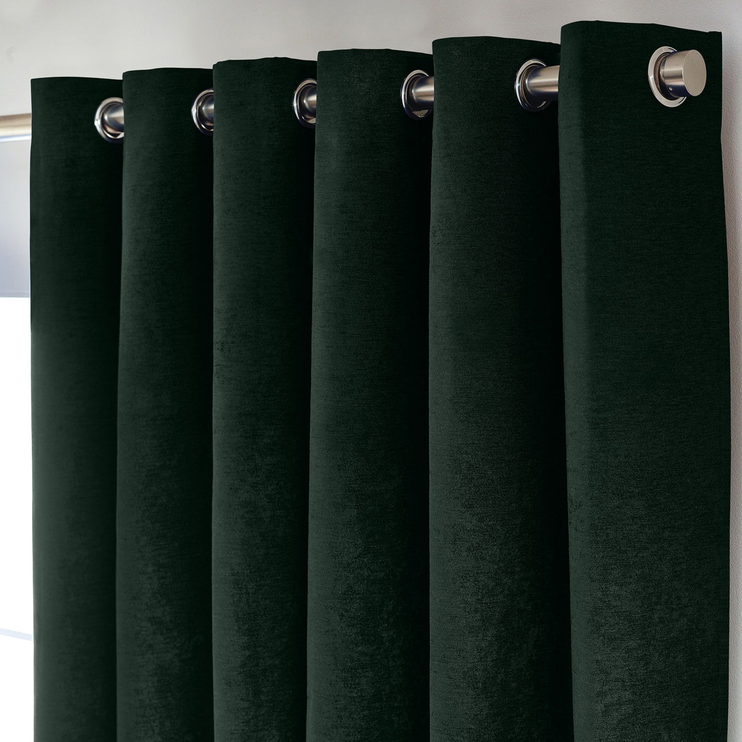 Chenille Triple Woven Ready Made Eyelet Blackout Curtains Green