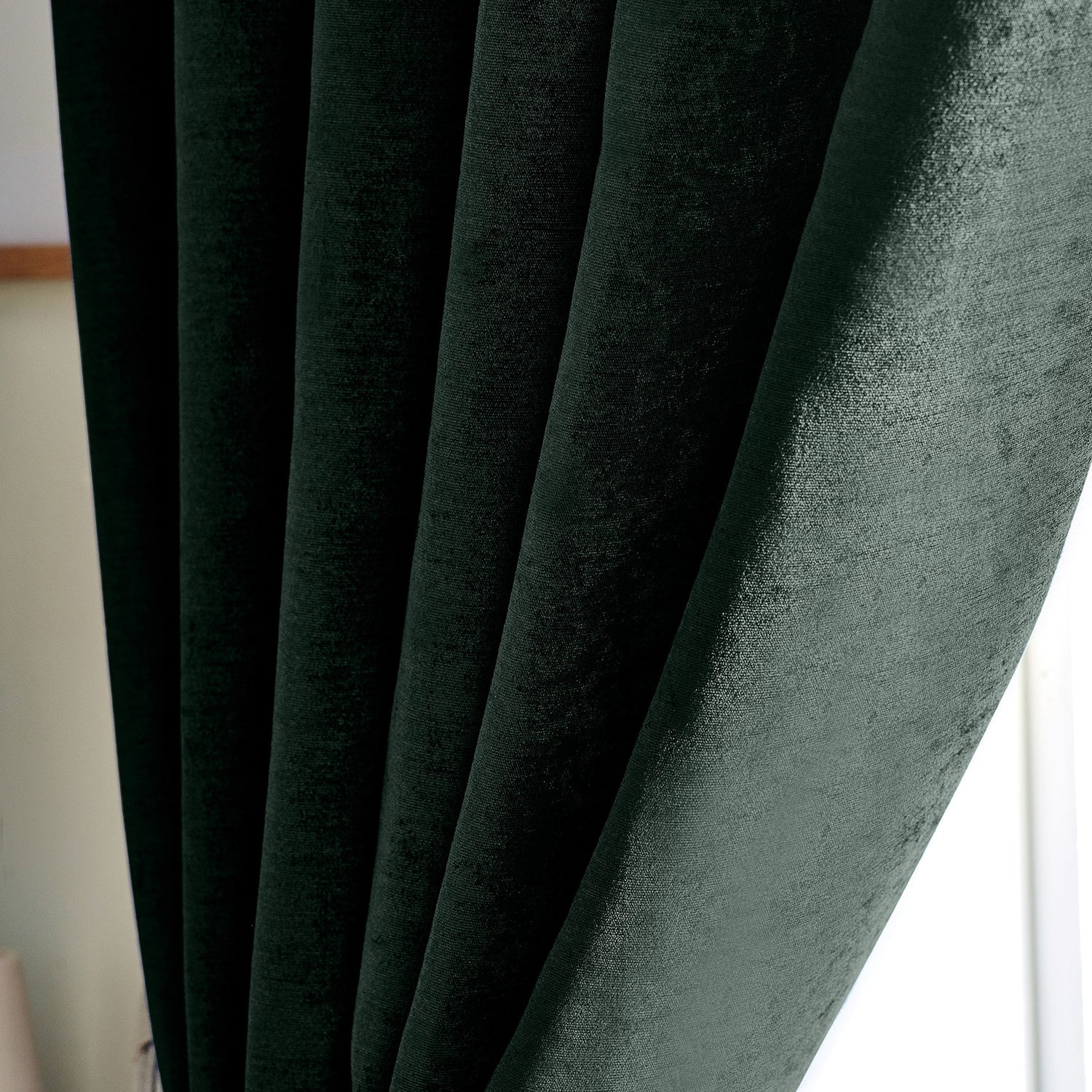 Chenille Triple Woven Ready Made Eyelet Blackout Curtains Green