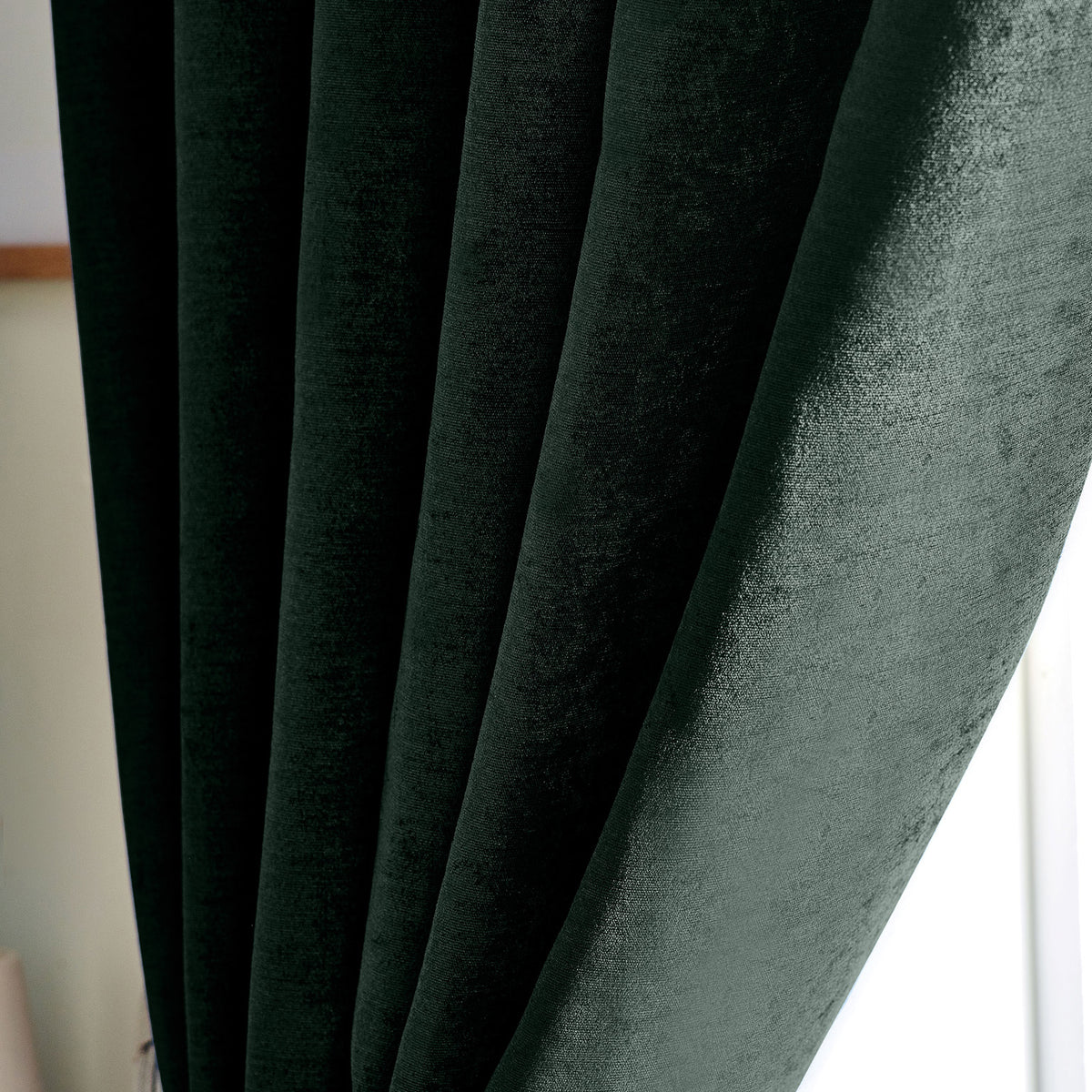 Chenille Triple Woven Ready Made Blackout Pencil Pleat Curtains Green