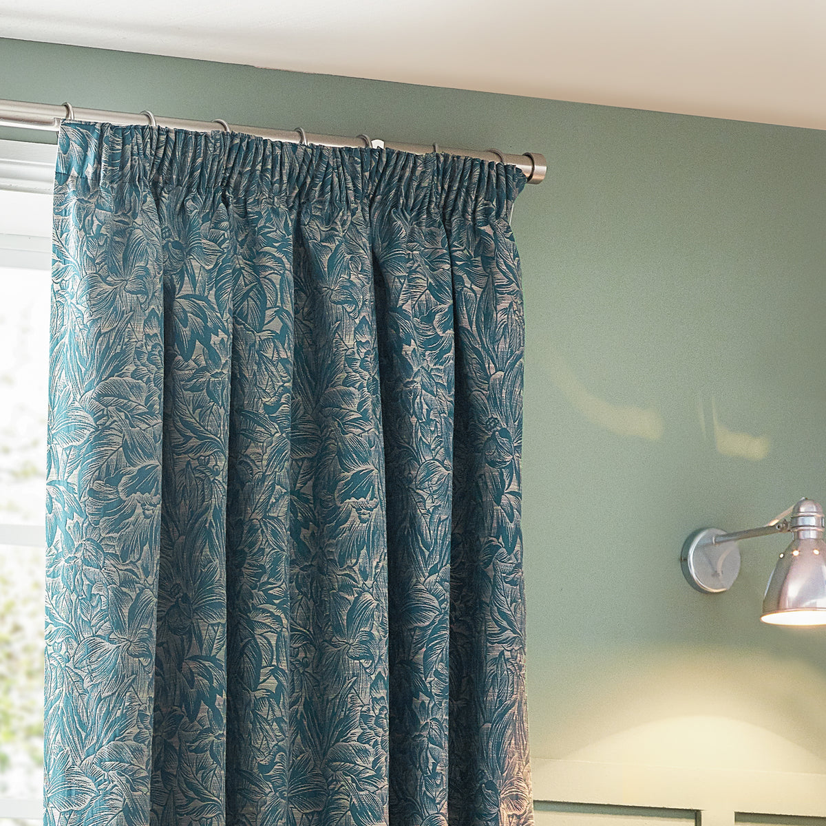 Grantley Jacquard Ready Made Pencil Pleat Curtains Wedgewood