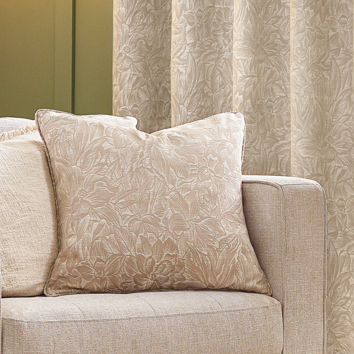 Grantley Jacquard Piped Filled Cushion 50cm x 50cm Natural