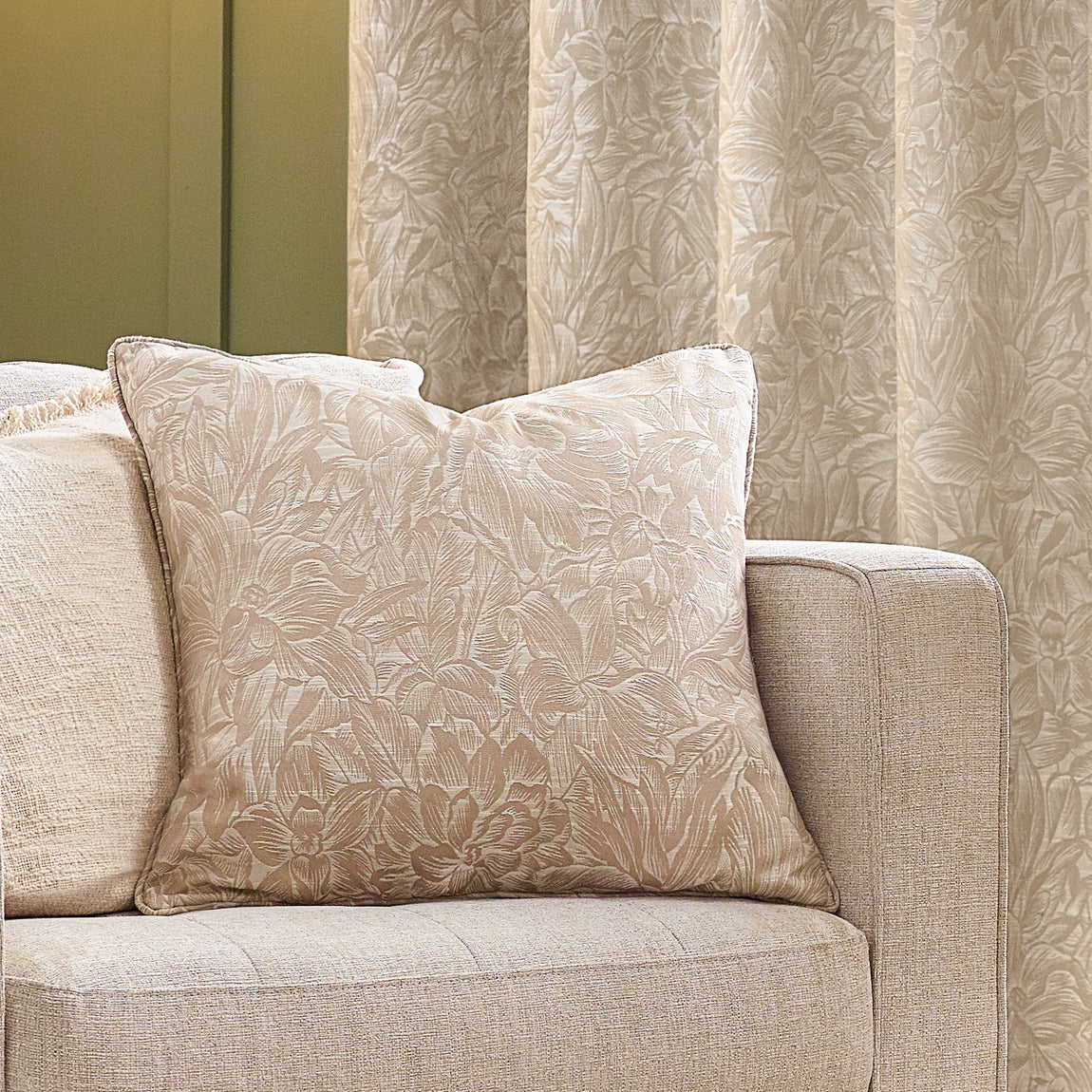 Grantley Jacquard Piped Filled Cushion 50cm x 50cm Natural