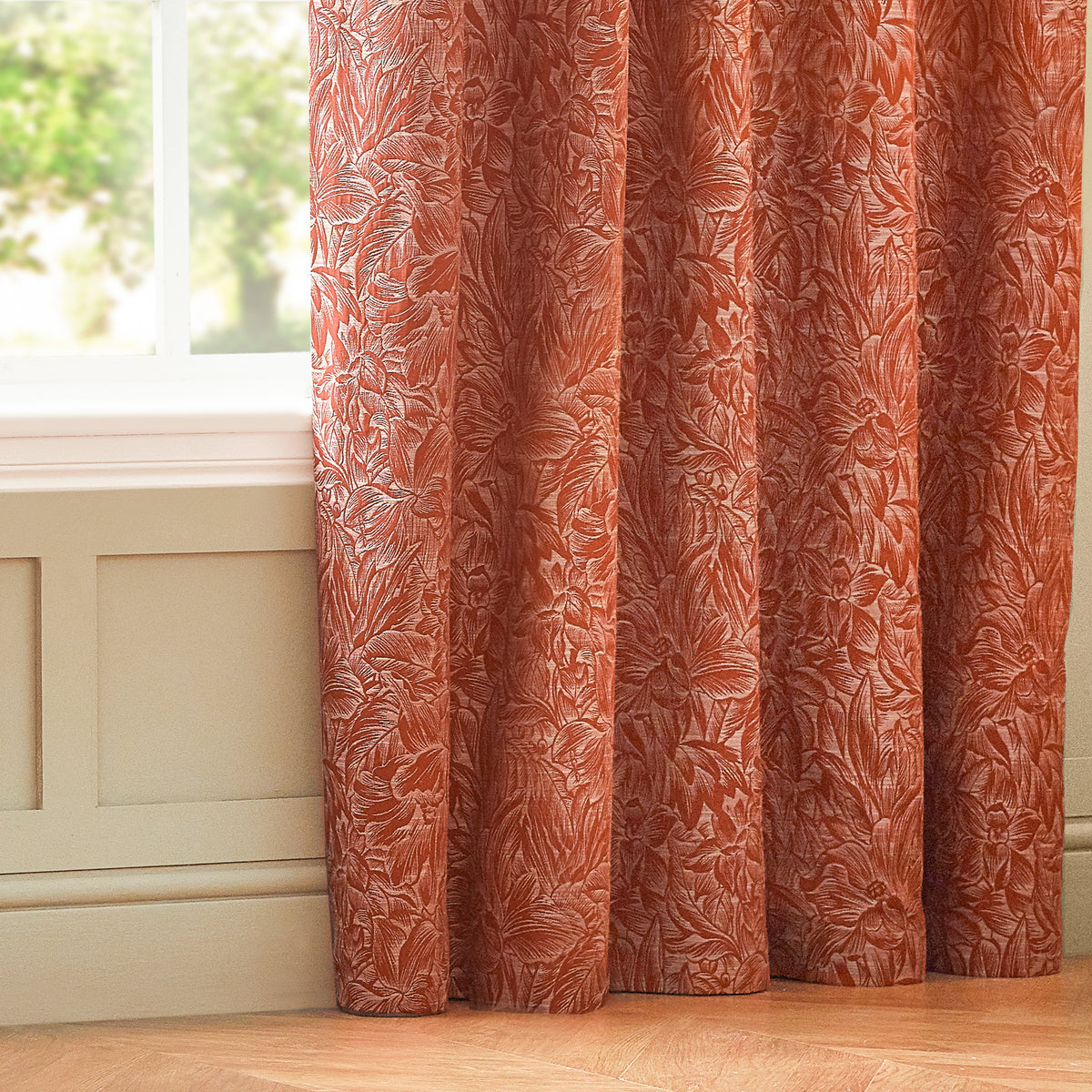 Grantley Jacquard Ready Made Eyelet Curtains Brick