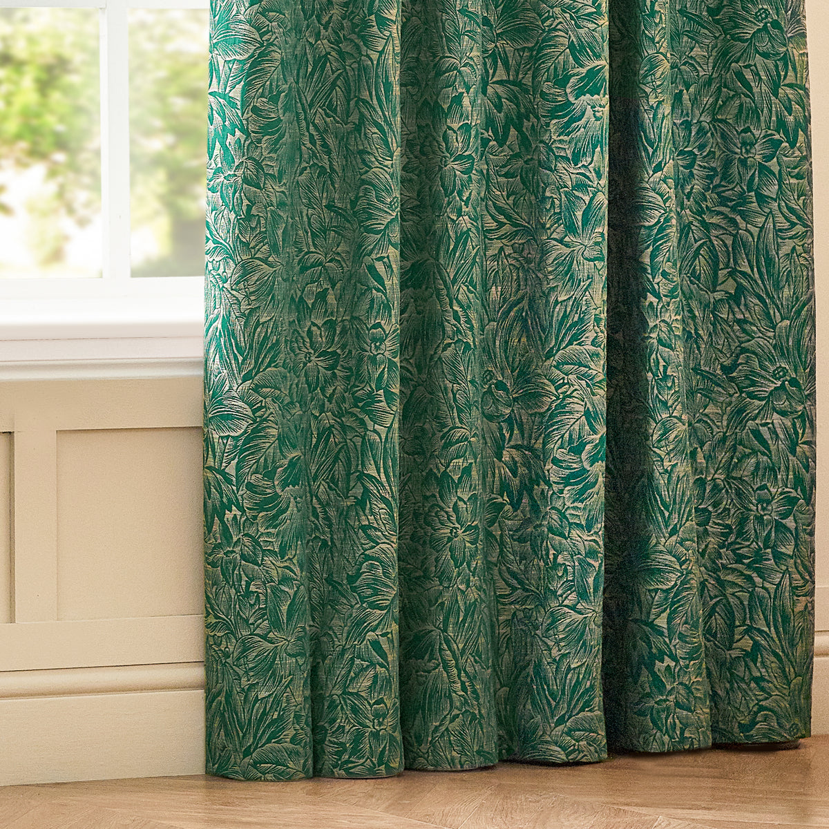 Grantley Jacquard Ready Made Eyelet Curtains Emerald