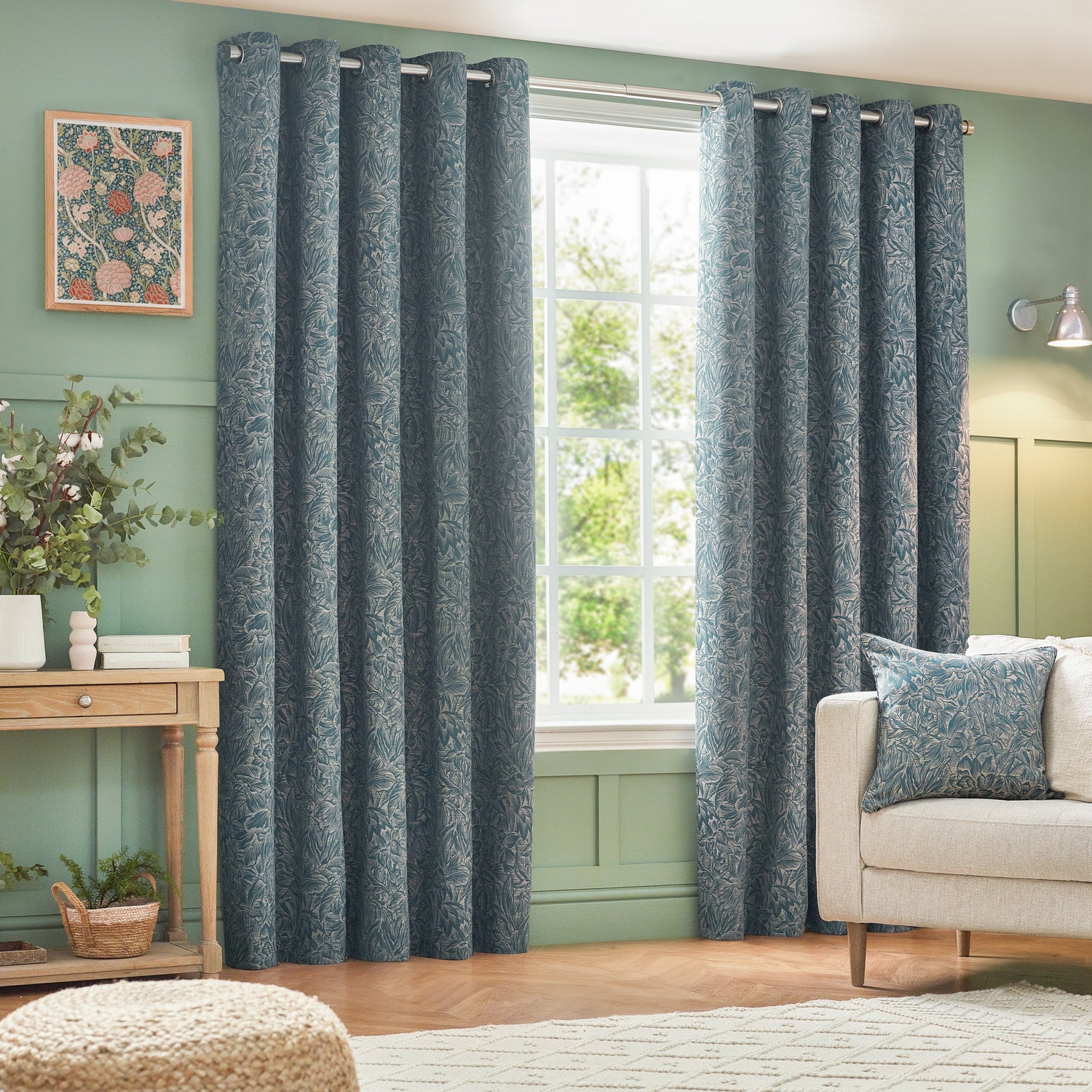 Grantley Jacquard Ready Made Eyelet Curtains Wedgewood