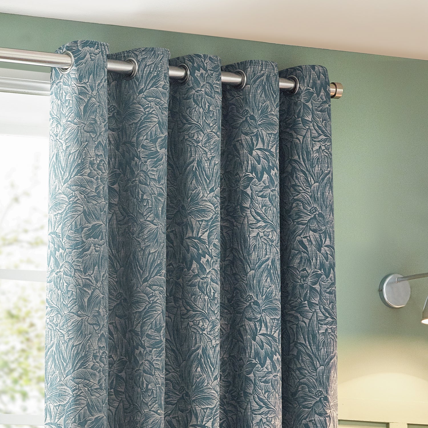 Grantley Jacquard Ready Made Eyelet Curtains Wedgewood