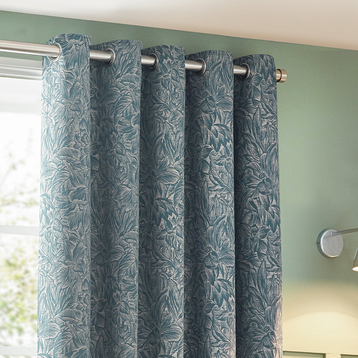 Grantley Jacquard Ready Made Eyelet Curtains Wedgewood