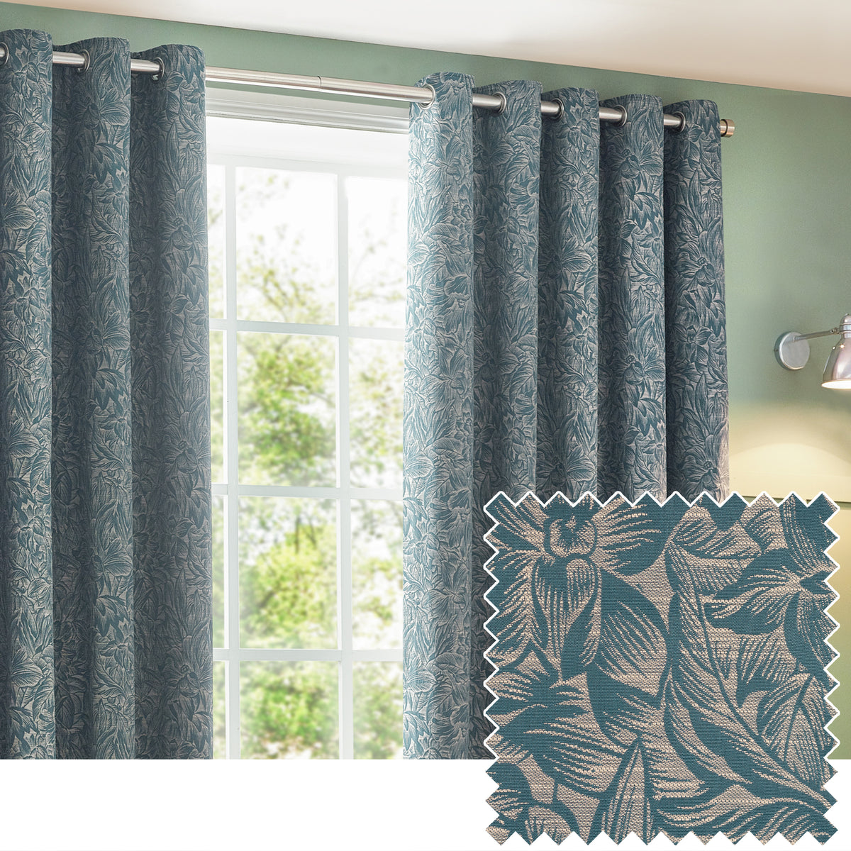 Grantley Jacquard Ready Made Eyelet Curtains Wedgewood