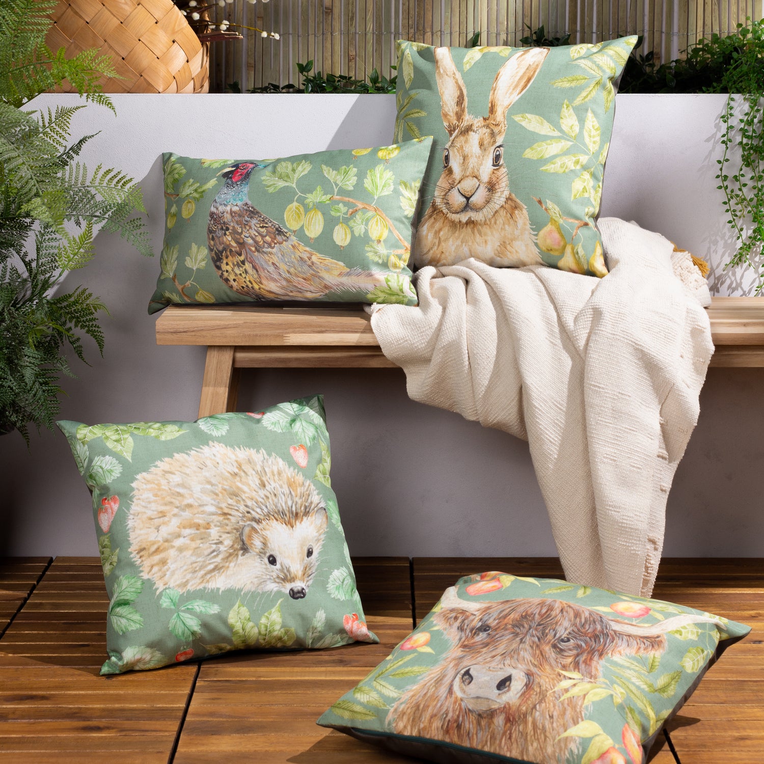 Grove Phesants Boudoir Outdoor Filled Cushion 30cm x 50cm Olive