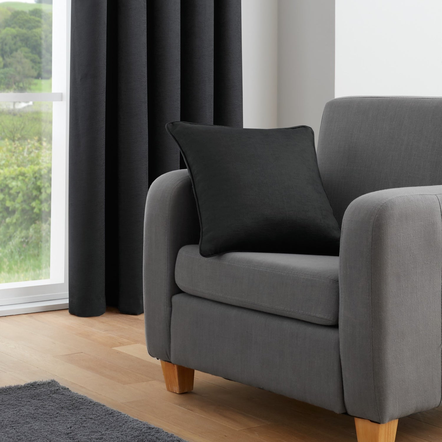 Fusion Galaxy Ready Made Pencil Pleat Curtains Black
