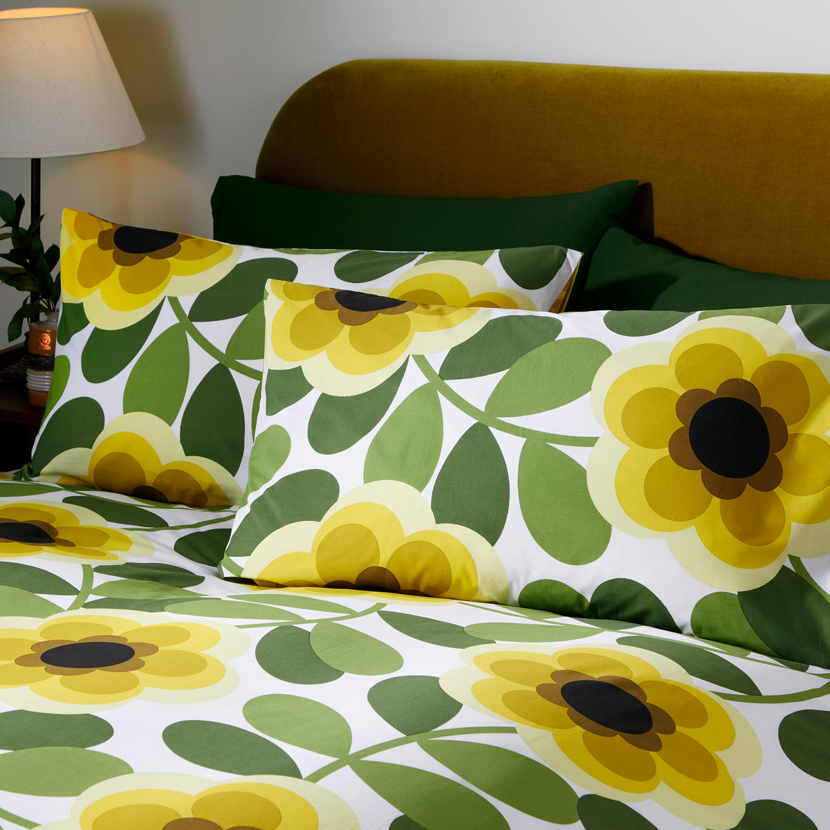 Orla Kiely Giant Water Lily Pair of Housewife Pillowcases Lemon Twist