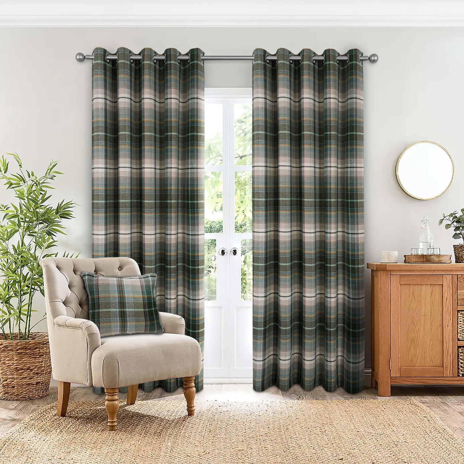 Sundour Gleneagles Ready Made Eyelet Blackout Curtains Green