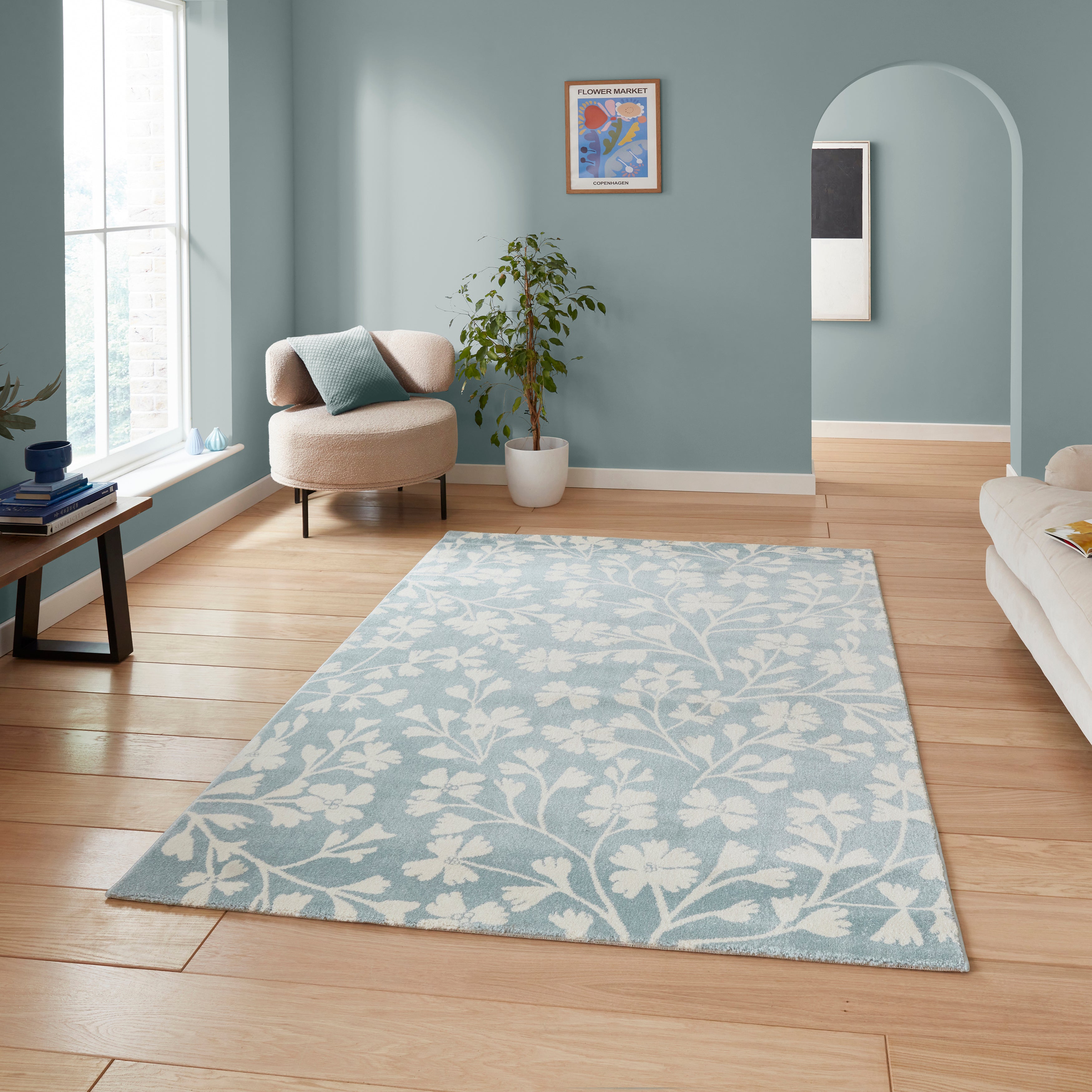 Grace Line Rug Catherine Lansfield Grace Floral Rug Blue | Terrys