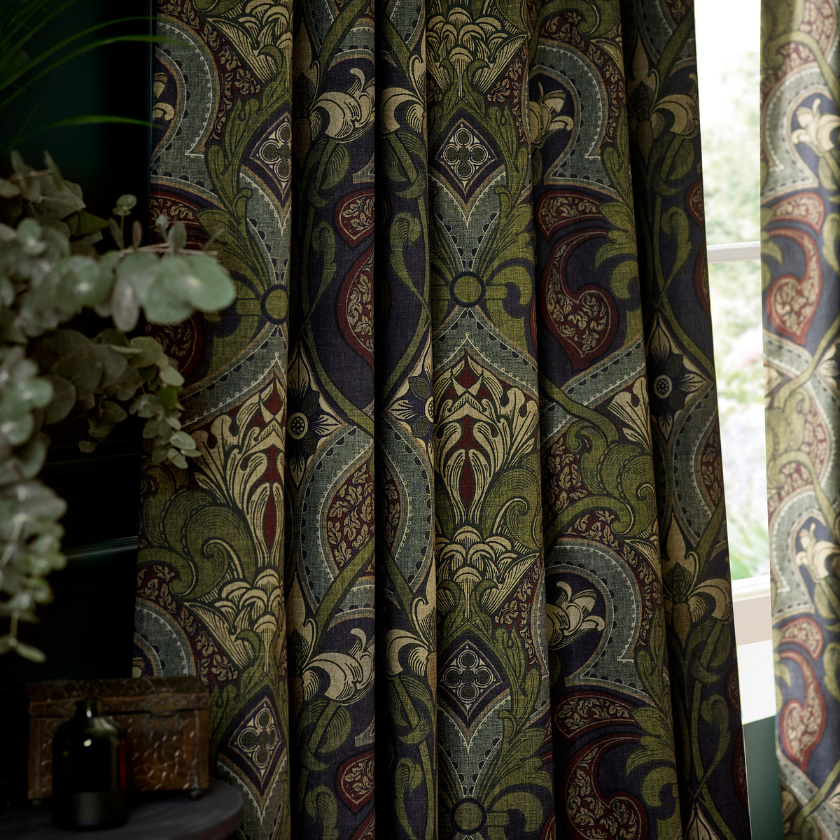 HOUSE Llewelyn-Bowen Gwendoline Printed Damask Made To Measure Curtains Wildnavy