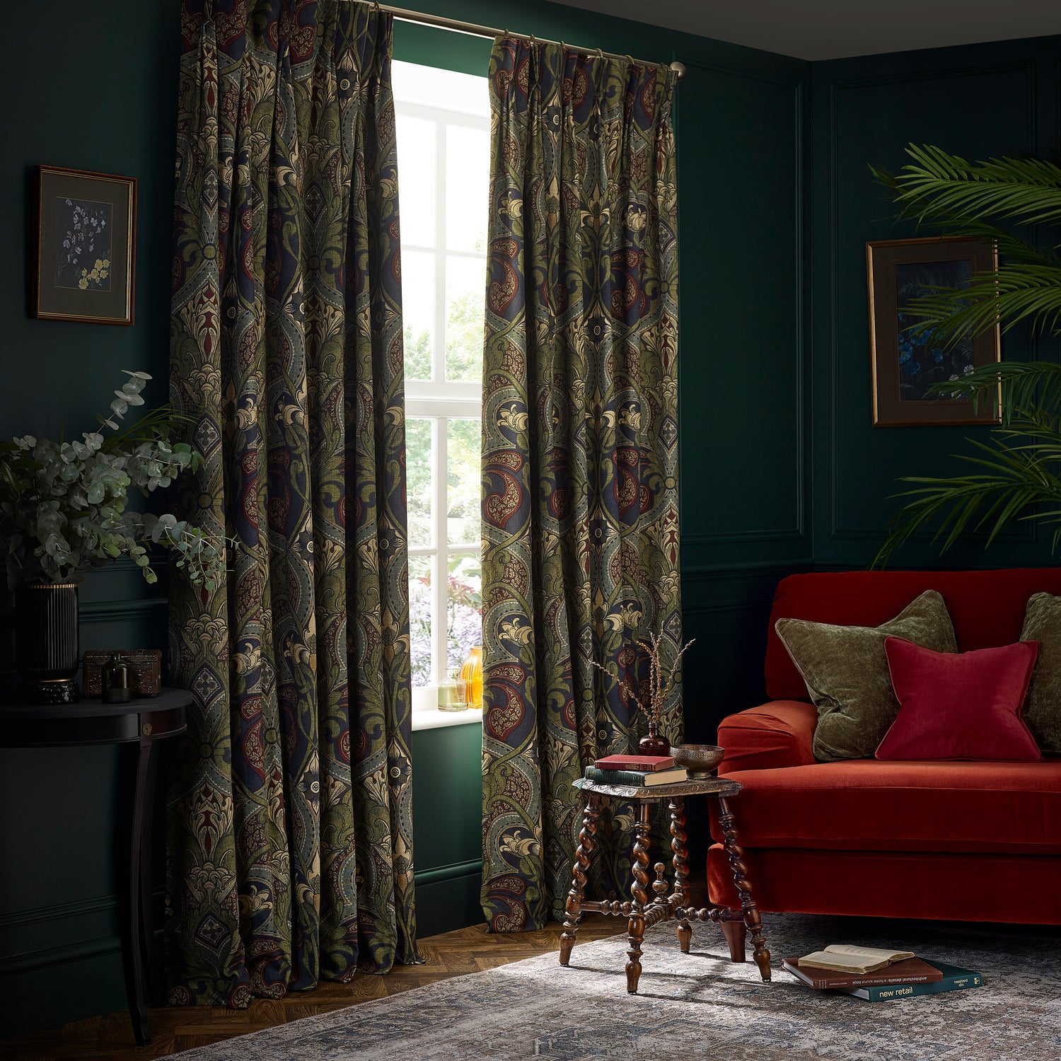HOUSE Llewelyn-Bowen Gwendoline Printed Damask Fabric Wildnavy