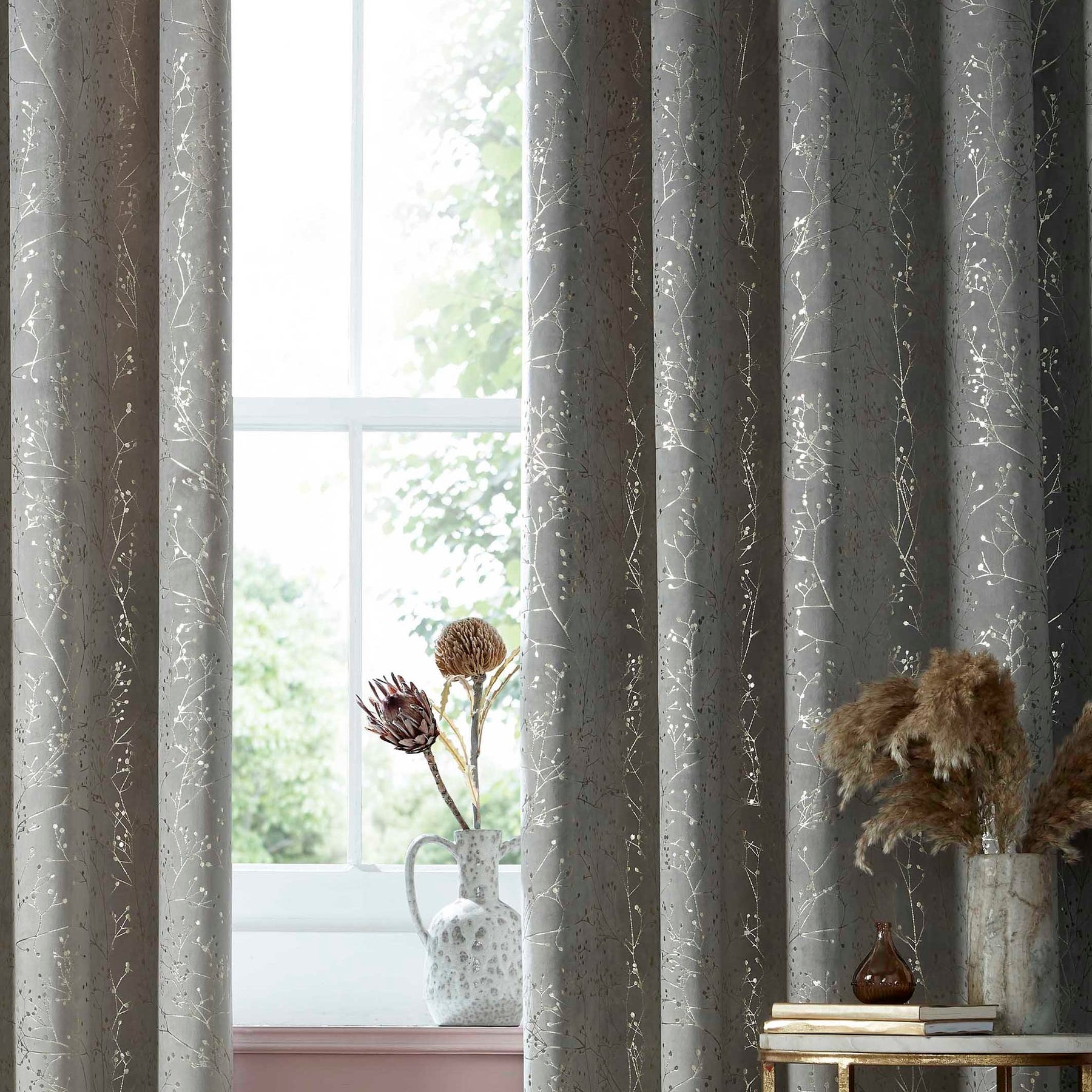 Clarissa Hulse Gypsophila Ready Made Eyelet Curtains Silver