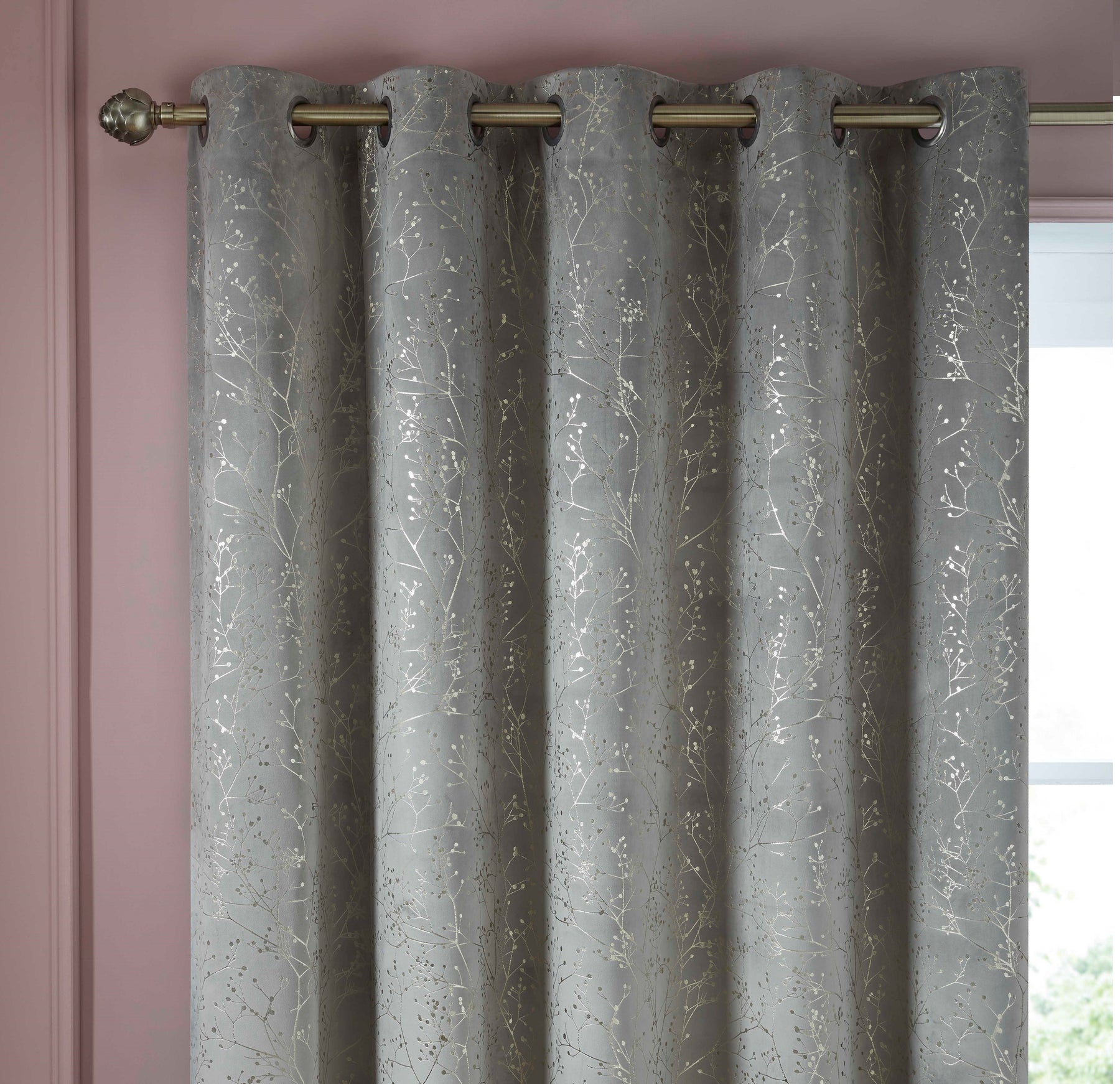 Clarissa Hulse Gypsophila Ready Made Eyelet Curtains Silver