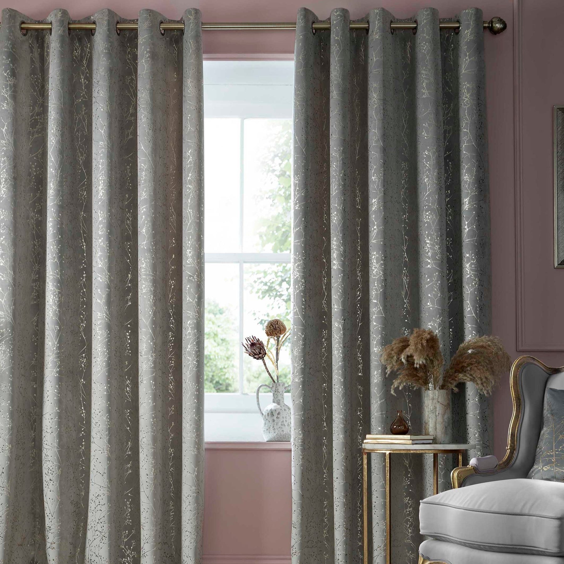 Clarissa Hulse Gypsophila Ready Made Eyelet Curtains Silver
