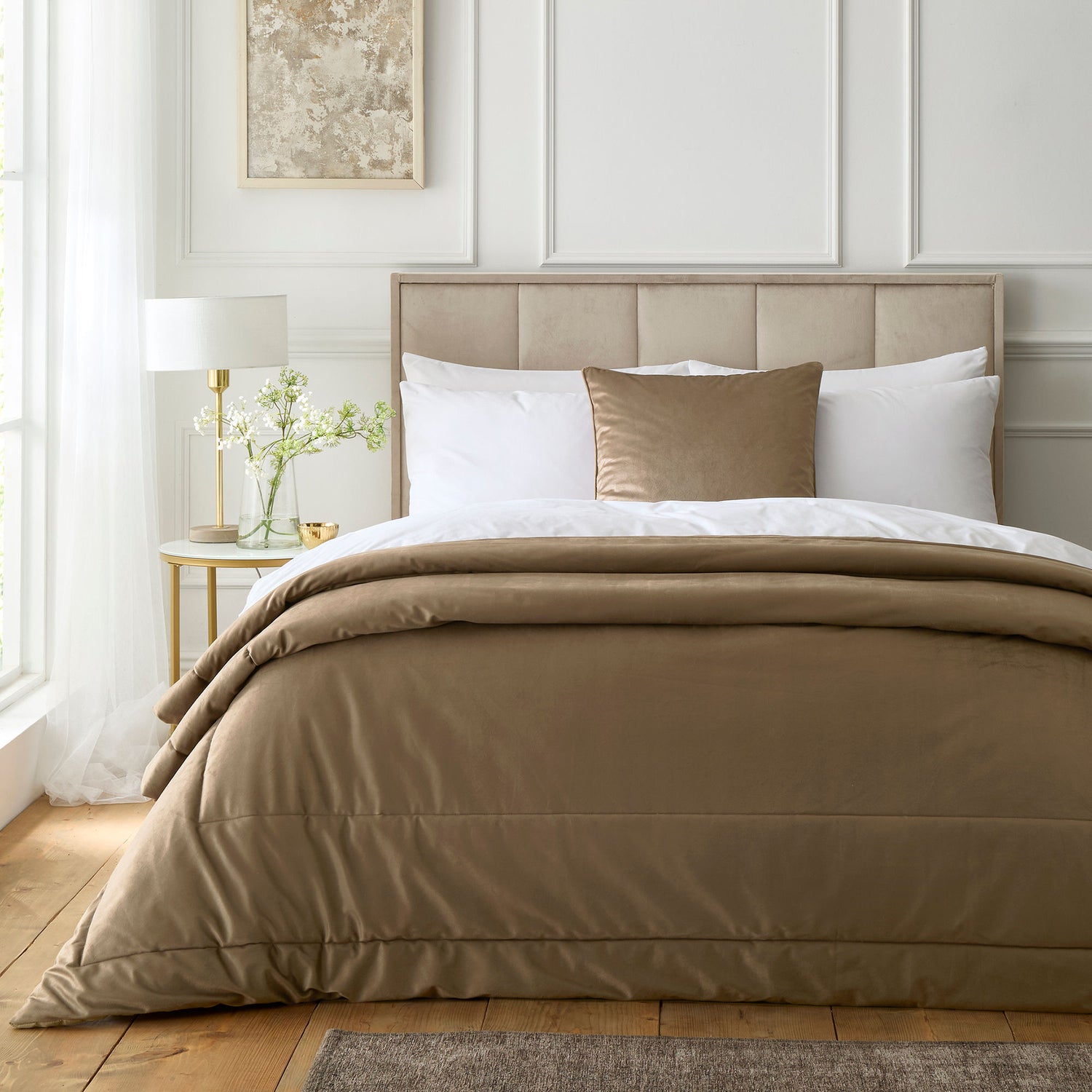 Appletree Harlan Velvet Touch 55cm x 55cm Filled Cushion Taupe