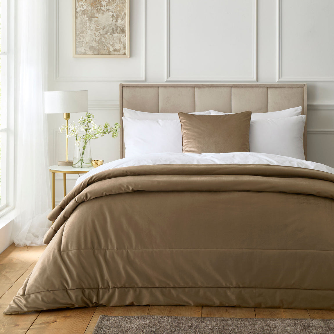 Appletree Harlan Velvet Touch 55cm x 55cm Filled Cushion Taupe