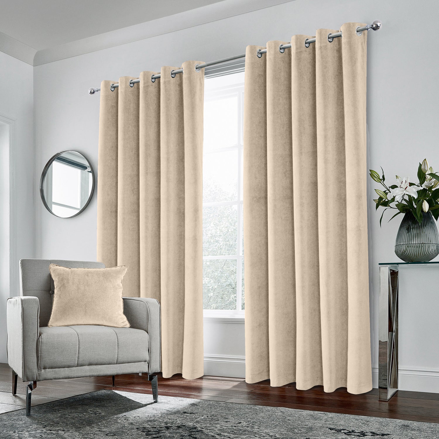 Enhanced Living Hampton Velvet Ready Made Eyelet Blackout Curtains Cream