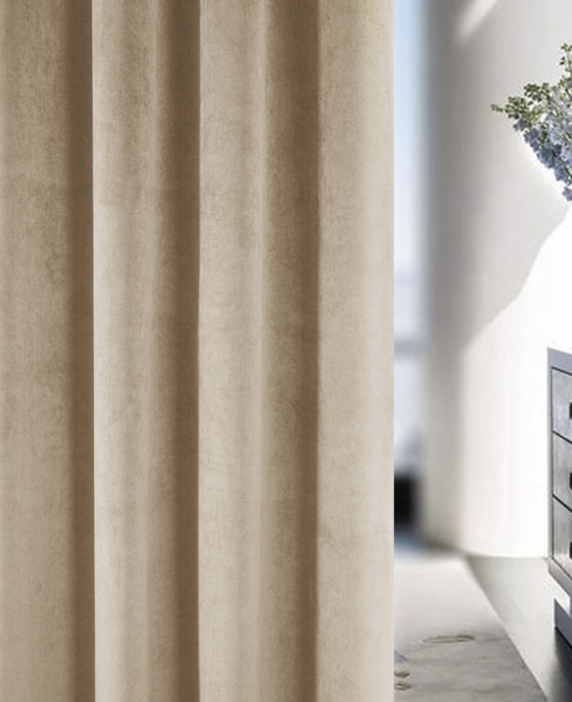 Enhanced Living Hampton Velvet Ready Made Eyelet Blackout Curtains Cream