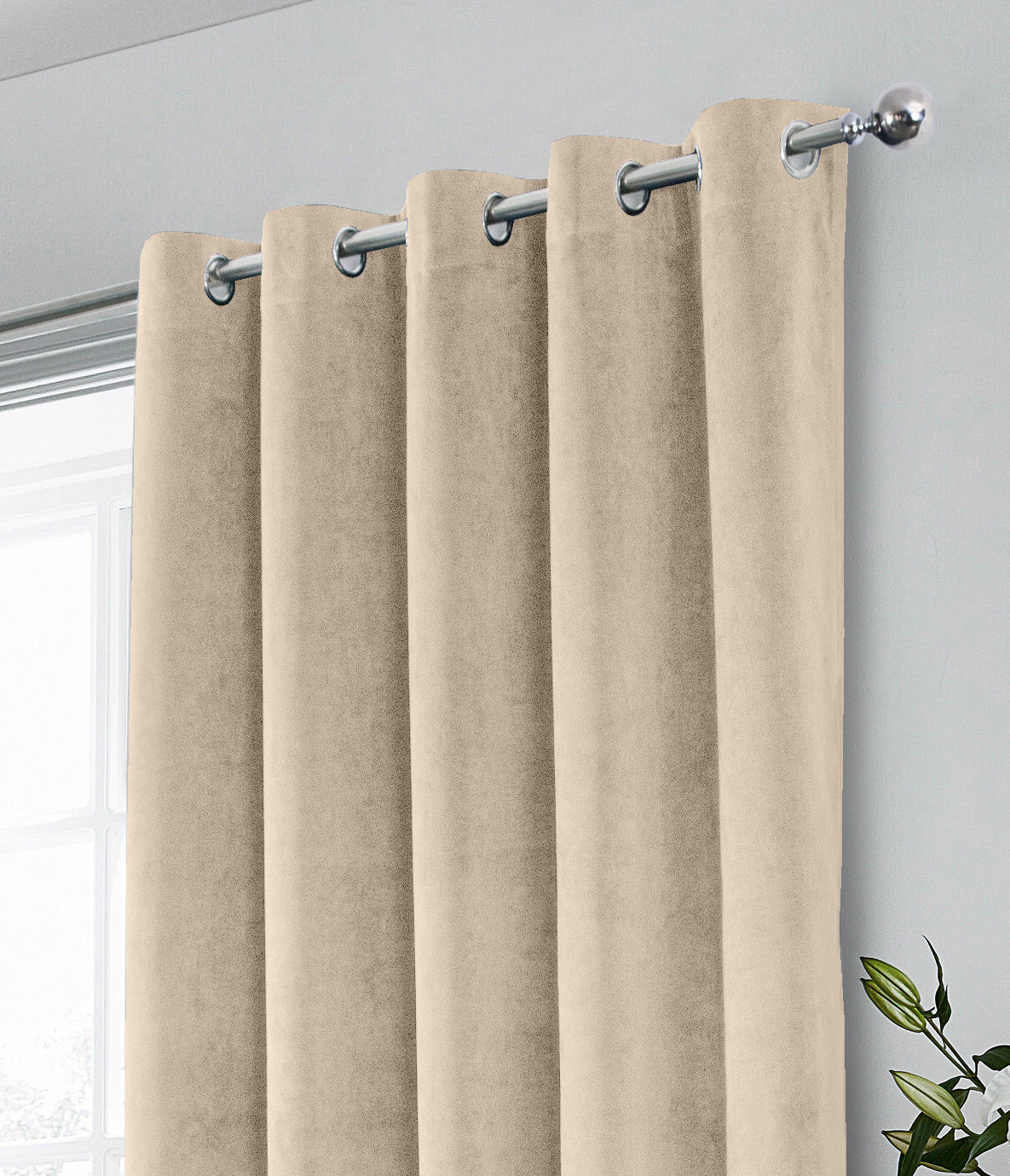 Enhanced Living Hampton Velvet Ready Made Eyelet Blackout Curtains Cream