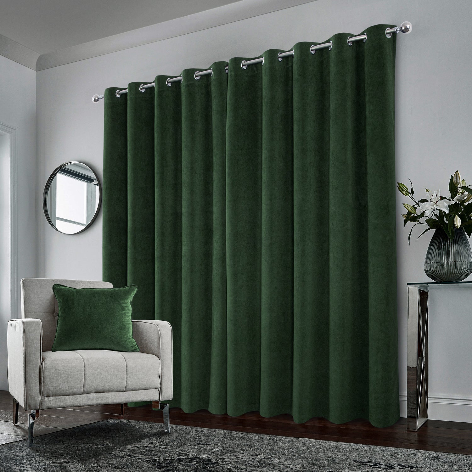Hampton Velvet Blackout Ready Made Eyelet Curtains Green