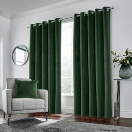 Hampton Velvet Blackout Ready Made Eyelet Curtains Green