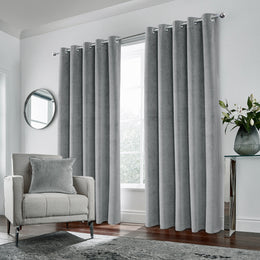 Hampton Velvet Blackout Ready Made Eyelet Curtains Grey