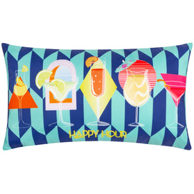Happy Hour Abstract Boudoir Outdoor Filled Cushion 30cm x 50cm Blue