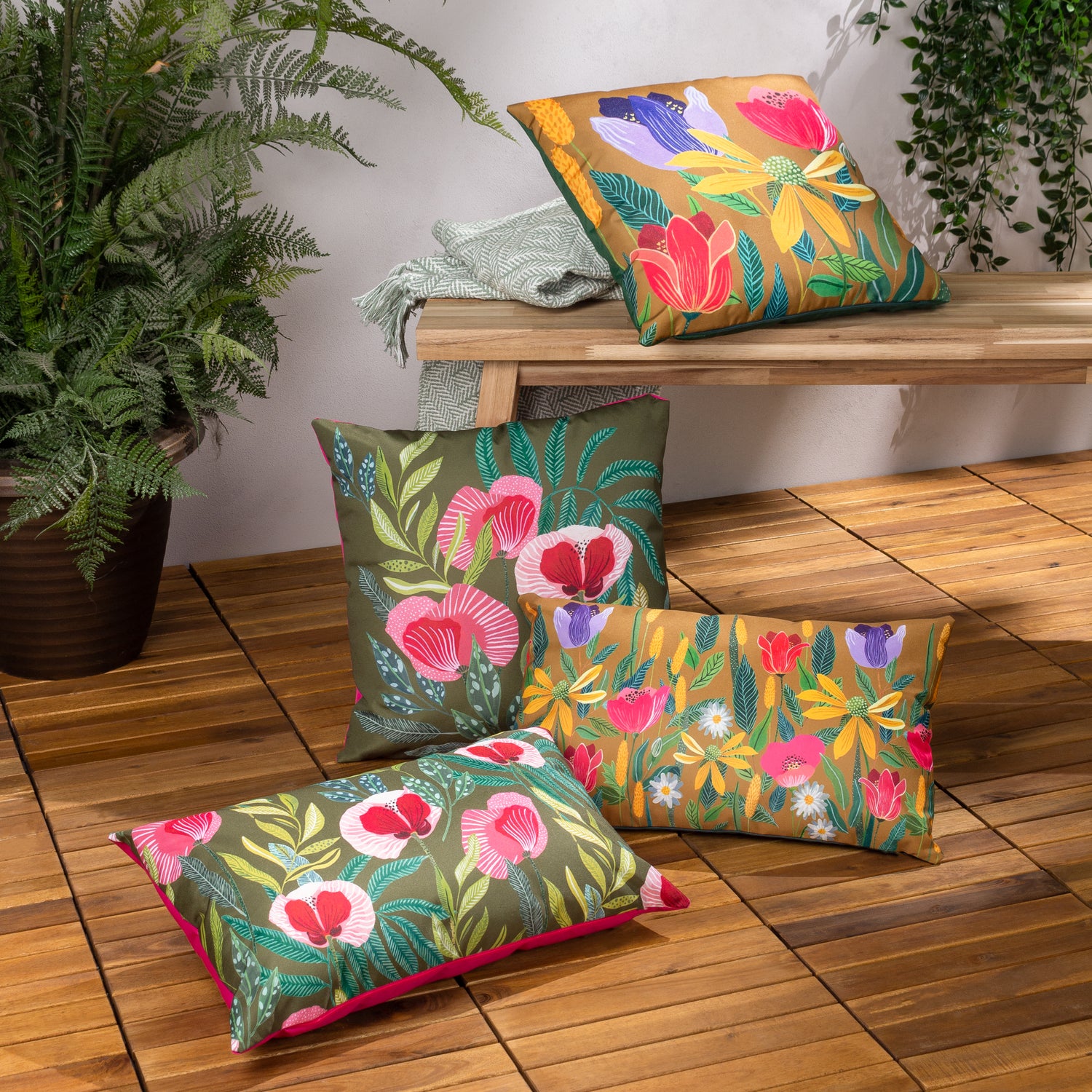 House Of Bloom Celandine Outdoor Filled Cushion 43cm x 43cm Saffron