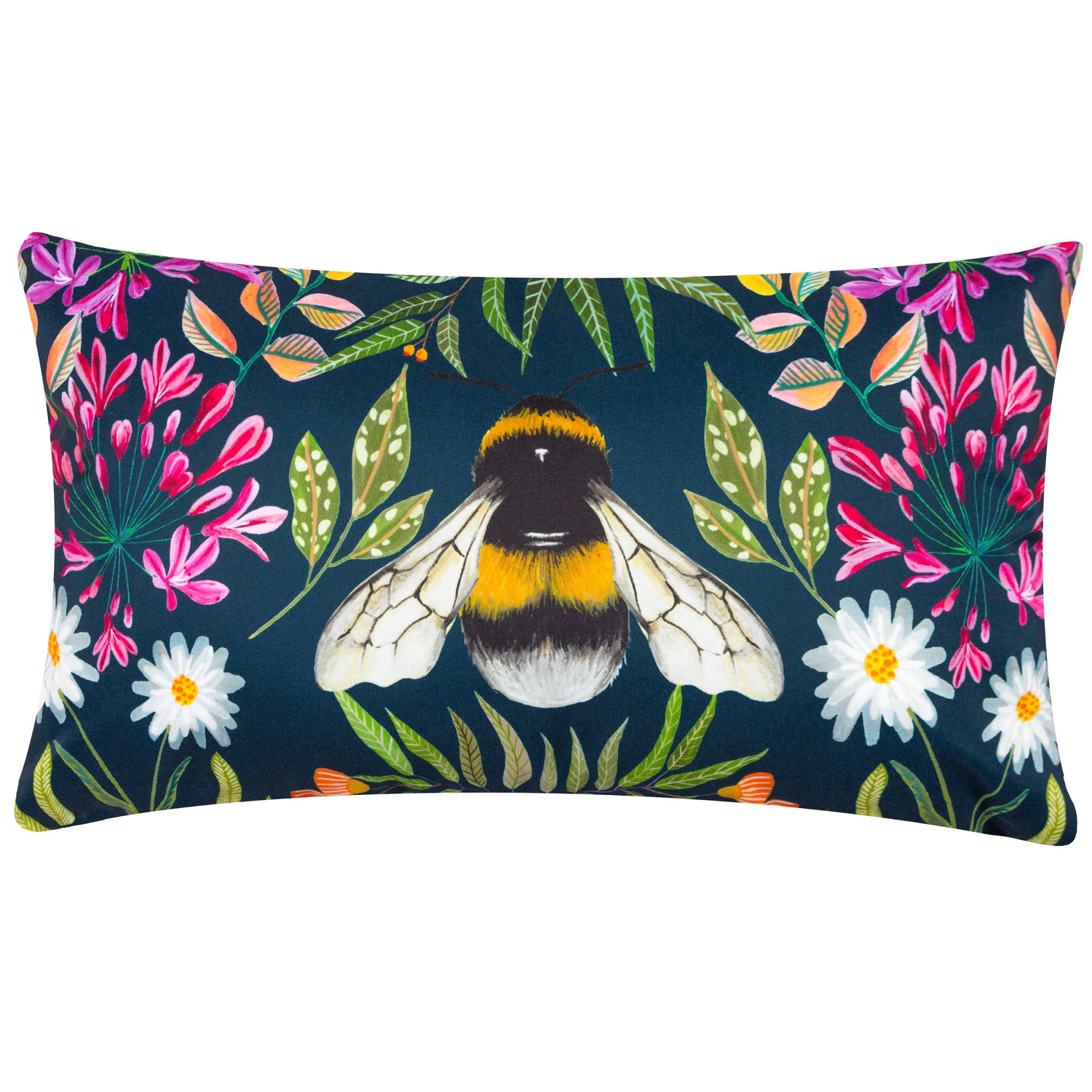 House Of Bloom Zinnia Bee Boudoir Outdoor Filled Cushion 30cm x 50cm Navy