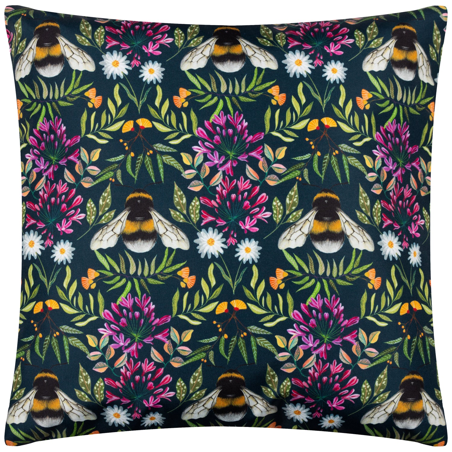 House Of Bloom Zinnia Bee Outdoor Filled Cushion 43cm x 43cm Navy