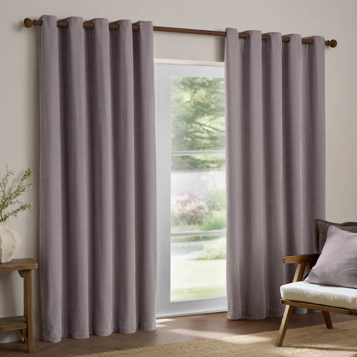 Yard Heavy Chenille Ready Made Eyelet Curtains Mauve