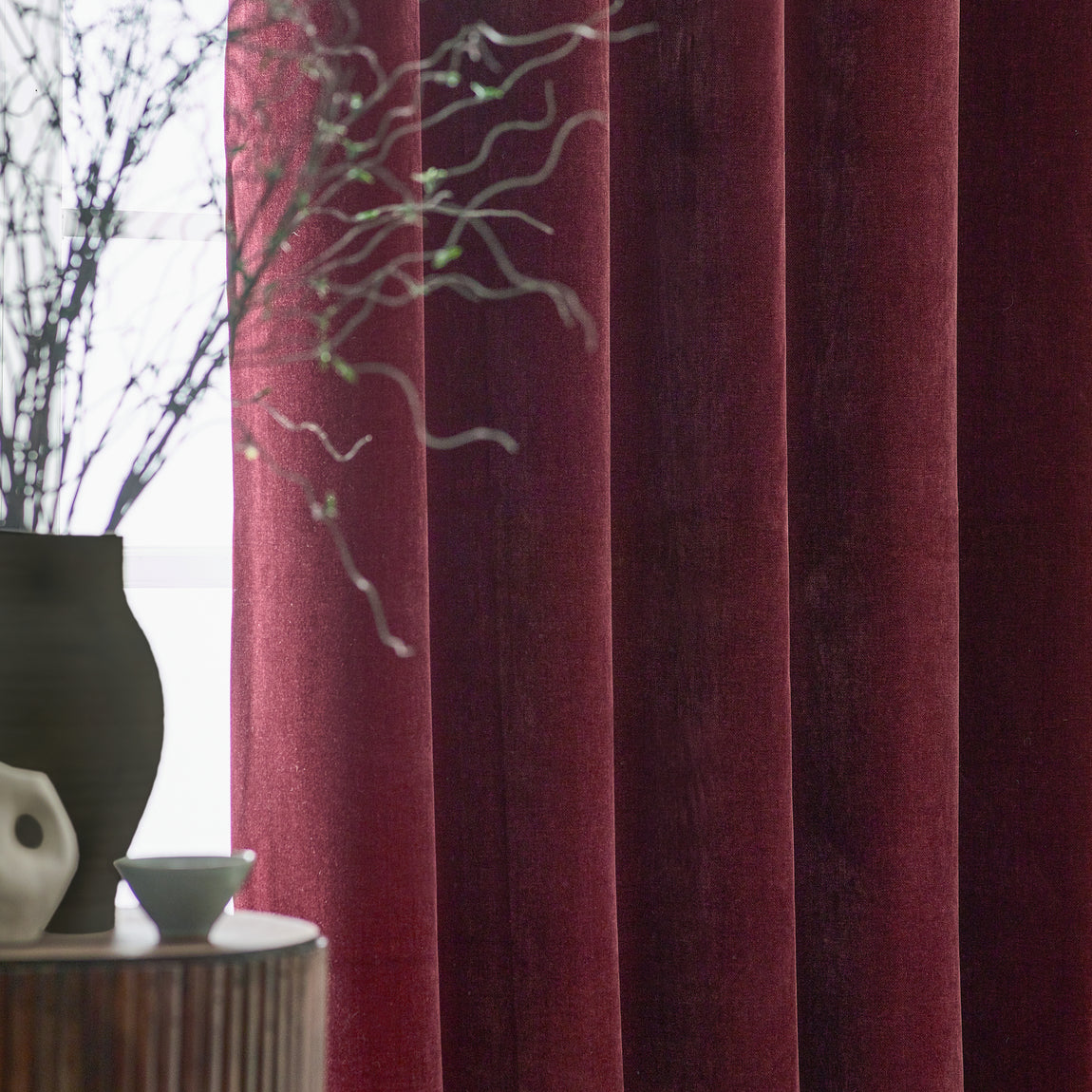 Yard Heavy Chenille Velvet Ready Made Blockout Curtains Beetroot