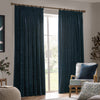 Yard Heavy Chenille Velvet Ready Made Pencil Pleat Curtains Navy
