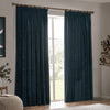 Yard Heavy Chenille Velvet Ready Made Pencil Pleat Curtains Navy