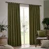 Yard Heavy Chenille Velvet Ready Made Pencil Pleat Curtains Olive