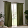 Yard Heavy Chenille Velvet Ready Made Pencil Pleat Curtains Olive