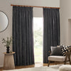 Yard Heavy Chenille Velvet Ready Made Pencil Pleat Curtains Charcoal