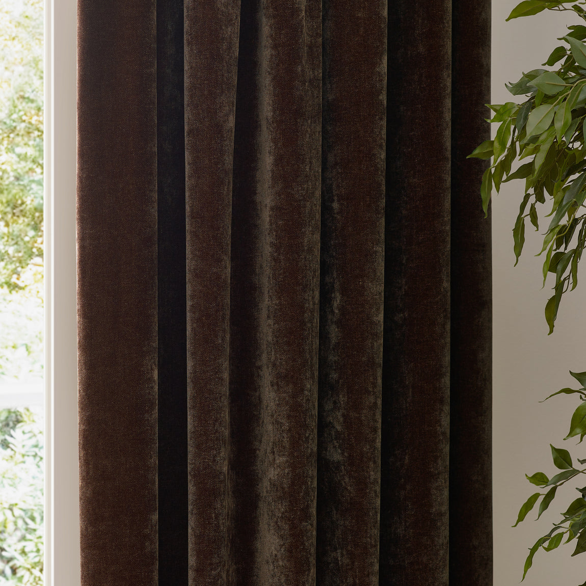 Yard Heavy Chenille Velvet Ready Made Pencil Pleat Curtains Brown